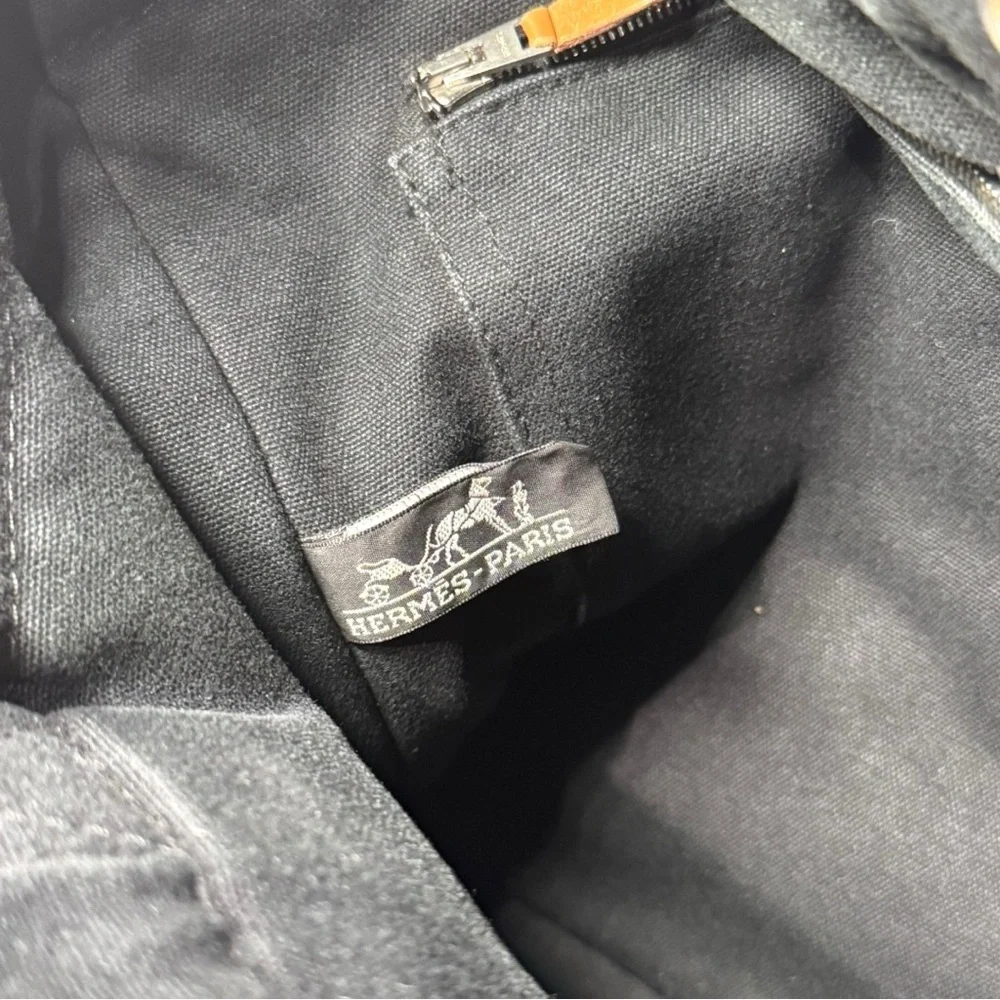 Hermes Black Canvas Tote with Gray Straps
